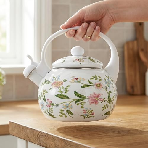 Jucoan 2.3 Quart Vintage Enamel Tea Kettle, Whistling Tea Kettle for Stove Top, Floral Enamel on Steel Teakettle Teapot for Home Kitchen Camping, Gift for Wedding Housewarming Mother's Day - Image 5