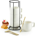 Miamolo Coffee Mugs Set of 4, Stackable Coffee Cups with Stand and Spoons by Miamolo