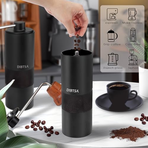 DIBTSA Manual Coffee Grinder, Capacity 0.9 Ounce, Stainless Steel Conical Burr Mill, Finer to Coarser Adjustable Setting, Portable for Office, Home Outdoor, Black - Image 2