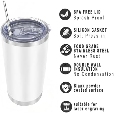 20oz insulted tumblers stainless steel cup Tumbler Bulk with push Lid, and metal straw powder coated coffee cup for cold and hot drinking (12, Assorted color) - Image 3