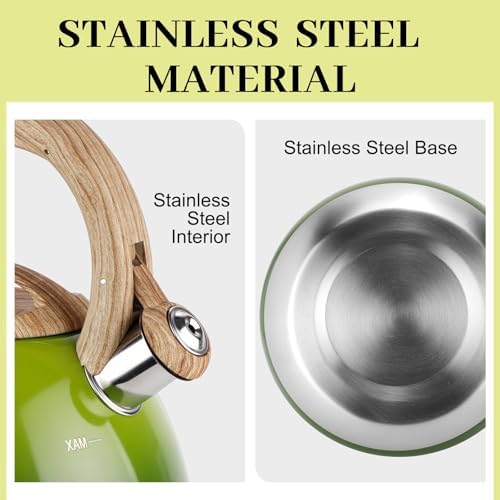 MARSKITOP Whistling Tea Kettle for Stove Top, 2.6 Quart Teapot for Stovetop, Stainless Steel Tea Pot for Stove with Wood Pattern Handle, Light Green - Image 4