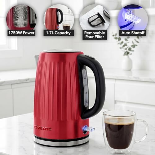 OVENTE 1.7L Stainless Steel Electric Kettle, 1750W Power, Maroon KS711M - Image 2