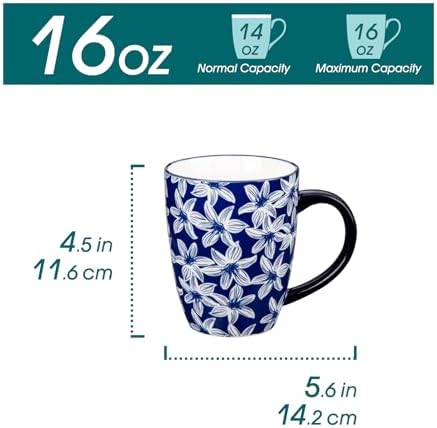 vancasso SELENE Large Coffee Mugs Set of 6, 16 Oz Porcelain Coffee Cups with Handle, Ceramic Tea Cup for Cappuccino, Latte, Tea, Cocoa, Dishwasher & Microwave Safe Gift Sets, Vintage Blue - Image 2