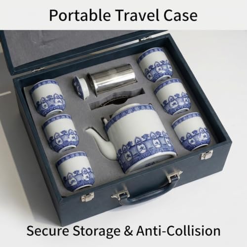 Jingdezhen Blue and White Ceramic Tea Set, Traditional Chinese Porcelain Teaset with 1 Teapot, 6 Teacups, Ceramic Tray, Stainless Steel Infuser & Gift Box - Image 3