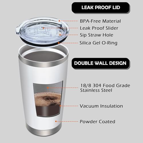 20oz Tumbler with Lid Stainless Steel Tumblers Insulated Mug White 12P - Image 3