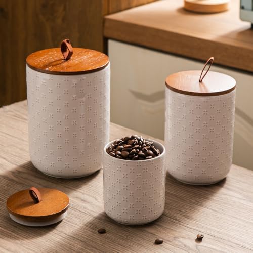 Mowtanco Embossed Ceramic Canister Set with Airtight Bamboo Lid - Image 6