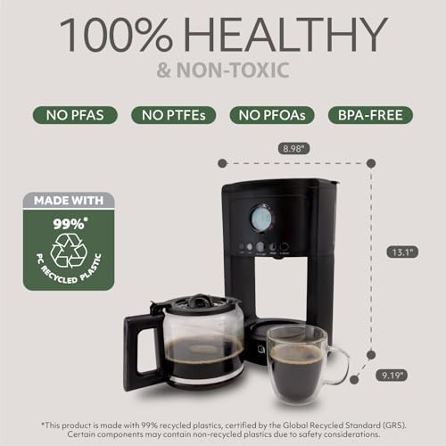 WILLOW 12-Cup Programmable Drip Coffee Maker with Glass Carafe – Delay Brew Coffee Machine with Timer, 1-4 Cup Setting, Keep Warm, Auto Shut-Off & Reusable Filter, Coffee Pot - Black - Image 5