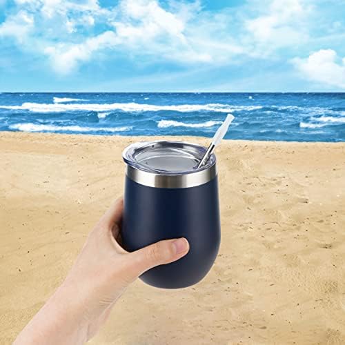 Lifecapido 4 Pack 12Oz Stainless Steel Stemless Wine Glasses, Insulated Wine Tumbler, Stainless Steel Wine Tumbler Cups with Lids and Straws for Coffee, Cocktails, Wine, Champaign, Navy Blue - Image 5
