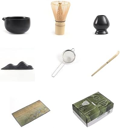 Japanese Matcha Tea Set of 7 Ceremony Matcha Kit with Matcha Bowl(Chawan) with Pouring Spout, Matcha Whisk (Chasen), Scoop (Chashaku), Ceramic Whisk Holder, Scoop Stand，Sifter,Tea Napkin Green - Image 6