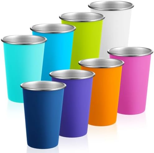 Mimorou 8 Pack 16 oz Stainless Steel Cups Metal Cup, Bright Color by Mimorou