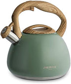 Poliviar Tea Kettle, 2.7 Quart Seaweed Green Finish with Wood Pattern Handle Loud Whistle Food Grade Stainless Steel Teapot, Anti-Hot Handle and Anti-Rust, Suitable for All Heat Sources (JX2020-SB30) by POLIVIAR7379