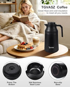 2 PCS Thermal Coffee Carafe Insulated Stainless Steel Coffee Carafe for Hot Liquid Vacuum Thermal Pot Creamer Pitcher Dispenser Keeping Hot Water Milk(Black/Black 68 oz) - Image 3