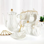 DUJUST 22 pcs Porcelain Tea Set for 6 ＆ Larger 2-Tier Cupcake Stand Tower, Luxury British Style Tea/Coffee Cup Set with Golden Trim, Food Grade Dessert Display Stand for Tea Party - White - Image 3