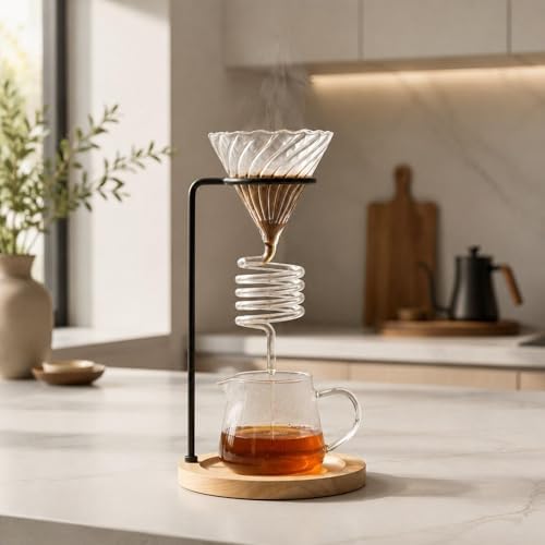 Coffee Dripper Stand Portable Pour Over Dripper Station Metal Wooden Stand with Easy Assembly Suitable for Home Office, Wood Color - Image 6