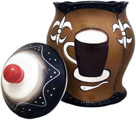 ACK Tuscany Hand Painted Fleur De Lis Coffee Design Collection Ceramic Cookie Jar with Lid, Food Storage Jar, Kitchen Décor, Snack Storage Container for Cookie, Candy - Image 3
