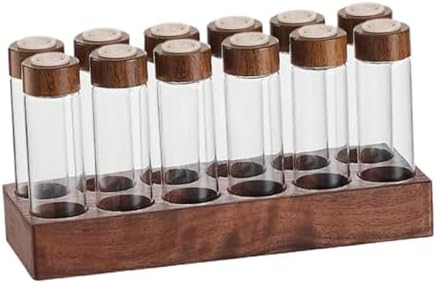 Coffee Storage Jar Glass Bean Tube Airtight Canister Wooden Rack Display Stand Vial Funnel Sealed Organizer Suitable for Kitchen Buffet Restaur, 12 Hole 22g - Image 7
