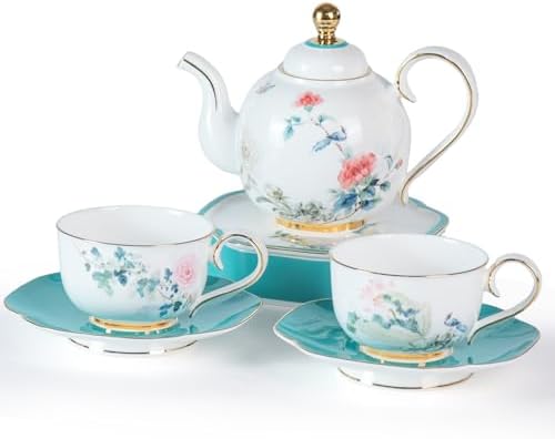 KAMMAK Tea Set for Adults, Bone China, Teapot and Cups Set by KAMMAK