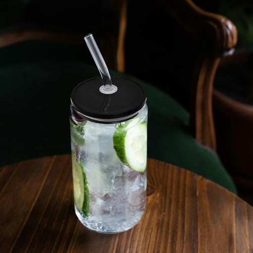 WHEATHUSK 20 Pack Glass Cups with Acrylic Lids and Glass Straws 16oz Iced Coffee Cups Clear Glass Tumbler Can Shaped Drinking Glasses, Cute Glass Smoothie Cups for Tea Beer Soda Whiskey Gift - Image 6