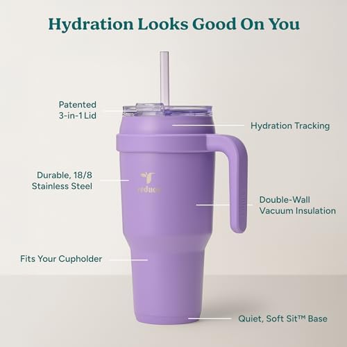 Reduce 40 oz Stainless Steel Tumbler with Handle - Dual-Wall Vacuum Insulated Travel Mug, Sweat-Proof Lid & Reusable Straw - Keeps Drinks Cold for 24 Hrs, Fits Cupholders, Dishwasher Safe-Purple Punch - Image 3
