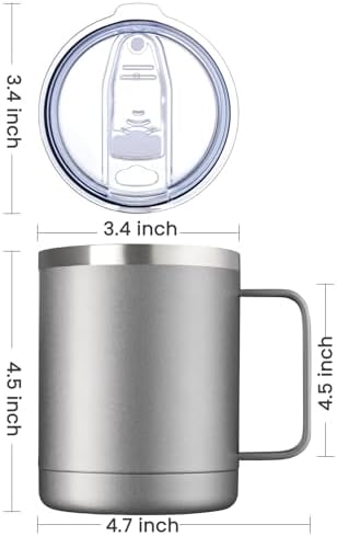 MEWAY 12oz Coffee Mug With Handle 4 Pack Bulk,Stainless Steel Insulated Travel Tumblers With Sliding Lid,Double Wall Vacuum Camping Cup for Hot & Cold Drinks Tea (Cold Grey,Set of 4) - Image 4