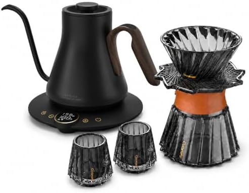 Cocinare Gooseneck Electric Kettle & Pour Over Coffee Set, ±1°F Temperature Control, 1500W 0.9L Kettle, Coffee Dripper, 550 ml / 18.6 oz Server & 2 Tasting Cups by Cocinare