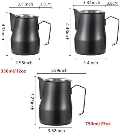 Coffee 350ml 500ml 750ml Stainless Steel Milk Frothing Pitcher Steaming Pitcher,Double V Spout 2Pcs Milk Frothers Perfect for Espresso Machines,Matte Finish (Color : Black, Size : 350ml/12oz) - Image 7