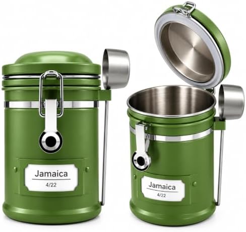 PRINCE G Airtight Coffee Canister – Premium Stainless Steel Coffee Storage Container with Scoop, 260g Capacity, Fresh Coffee Bean Storage Jar, Taiwan-Made Premium Quality (Green) by Unknown
