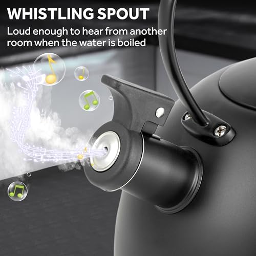 Whistling Stovetop Tea Kettle, 3.2 Quart Stainless Steel Teapot with Cool Touch Ergonomic Handle, Hot Water Fast to Boil, Black - Image 5