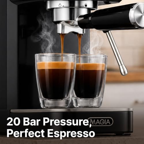 Zulay Kitchen Magia Compact Espresso Machine – 20 Bar Coffee Maker with Milk Frother Steam Wand, Latte & Cappuccino Maker, 1350W Fast Heating, 40oz Removable Water Tank, Stainless Steel – Black - Image 2