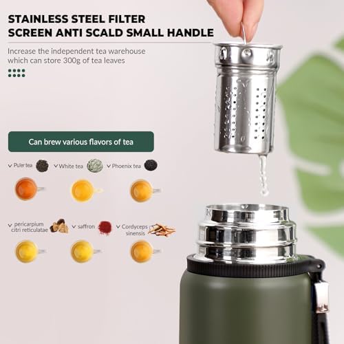 1500ml Double wall vacuum Leakproof stainless steel wide mouth insulated water bottle,tea tumbler with tea strainer infuser basket,cup and lid; travel coffee thermoses hot drinks,cold thermal flask - Image 5