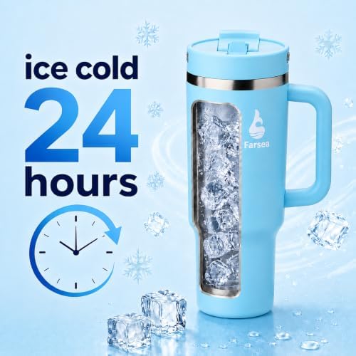 Farsea 40oz Insulated Stainless Steel Travel Tumbler with Handle & Straw - Image 6
