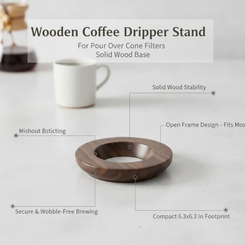 Wooden Coffee Dripper Stand for Pour Over Cone Filters, Solid Wood Base with Open Frame Design, 6.3 x 6.3 x 2.6 Inches (1 PC) - Image 5