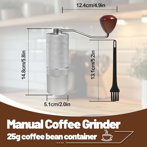 Manual Coffee Grinder Detachable Stainless Steel Conical Burr Aluminum Coffee Bean Grinder Silver with 2 Cup Aluminum Espresso Stovetop Moka Pot Express Coffee Maker Percolator Italian Classic - Image 2