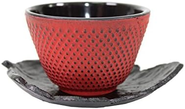 We pay your sales tax 4 Sado Black Leaf Teacup Saucer+4 Red Polka Dot Hobnail Japanese Cast Iron Tea Cup Teacup - Image 3