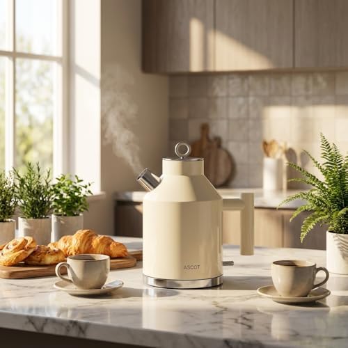 ASCOT Electric Kettle, 1.5L Stainless Steel Interior, 1500W, Cream - Image 5