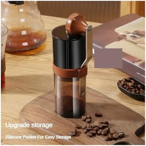 Professional Manual Coffee Grinder - Adjustable Diamond Burr Grinder with Cleaning Brush for Home and Travel(Brown) - Image 2