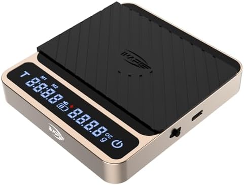 IKAPE Digital Coffee Scale, Premium Aluminium Espresso Scales with Timer, 2kg/0.1g High Precision Rechargeable Drip Espresso Scale with Tare Function, LED Display(Gold) by IKAPE