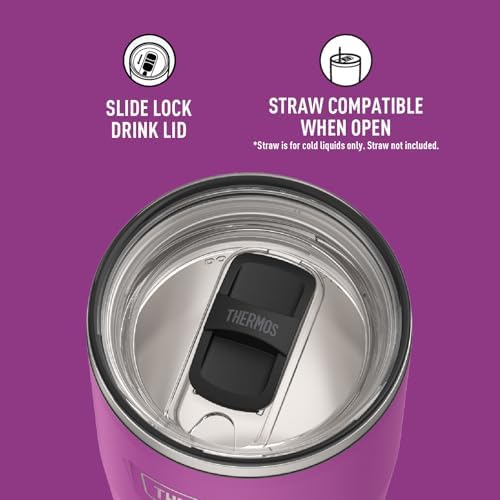 THERMOS Icon Series 24oz Stainless Steel Tumbler with Slide Lock Lid, Leakproof, Fits Cupholder, Dishwasher Safe, Griptec™ Non‑Slip Base, Keeps Drinks Hot 6 Hrs/Cold 22 Hrs, Plum - Image 4