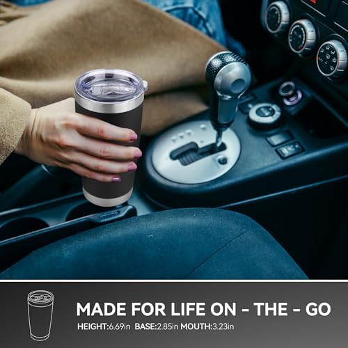 20 oz Tumbler Stainless Steel Tumblers Bulk with Lid Double Wall Insulated Coffee Tumbler Cups for Hot & Cold Drinks Powder Coated Travel Coffee Tumbler Mug Metal (Black, 6 pack) - Image 5