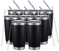 COMOOO 20oz/8Pack Black Tumbler Double Wall Vacuum Insulated Coffee Travel Mug Stainless Steel Tumbler with Lid and Straw Coffee Cup for Cold Drinks & Hot Beverage, Home and Outdoor (Black, 8 Pack) by COMOOO