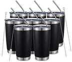 COMOOO 20oz/8Pack Black Tumbler Double Wall Vacuum Insulated Coffee Travel Mug Stainless Steel Tumbler with Lid and Straw Coffee Cup for Cold Drinks & Hot Beverage, Home and Outdoor (Black, 8 Pack) by COMOOO