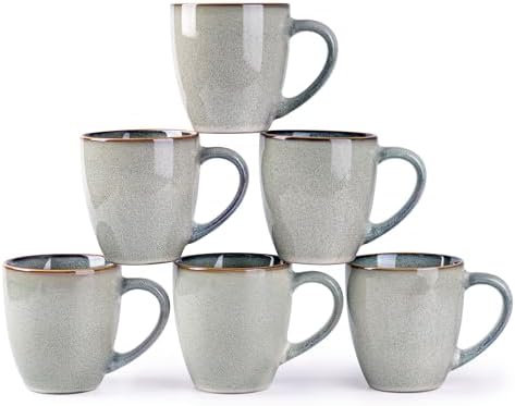 GBHOME Ceramic Coffee Mugs Set of 6, 12oz Stoneware Coffee Mugs Set For Dad Mom Women MEN, Light Weight Coffee Cups for Latte/Tea/Beer/Hot Cocoa, Dishwasher & Microwave Safe by GBhome