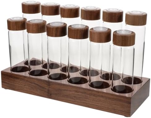 Glass Coffee Bean Storage Tubes with Walnut Wood Base and Airtight Lid by Unknown