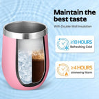 Volhoply 12oz Stainless Steel Wine Tumbler with Lid Bulk 8 Pack,Double Wall Vacuum Stemless Wine Glasses,Reusable Metal Travel Coffe Mug with Straw,Insulated Cup Gifts for Women,Christmas（Pink,8 Set） - Image 5