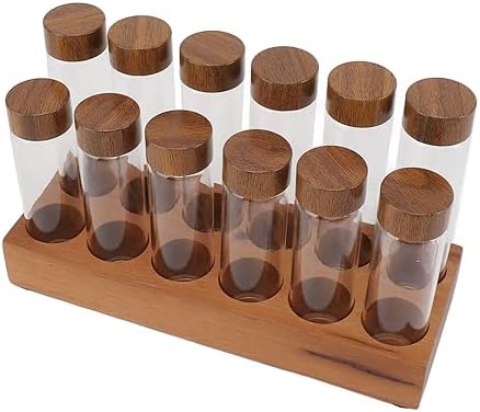 Fydun Clear Glass Coffee Bean Storage Jar, Tubes with Walnut Wood Stand Lid Coffee Bean Storage Tube Cellars Single Dose Container for Kitchen Row 6 Holes Jars & Canisters One of (#12) - Image 4