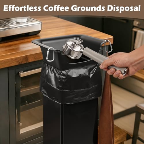 Extra Large Freestanding Espresso Coffee Knock Box with Garbage Bags for coffee shops restaurants home kitchens,Espresso Coffee Grounds Floor Standing Knock Box with Towels and Hook - Image 3