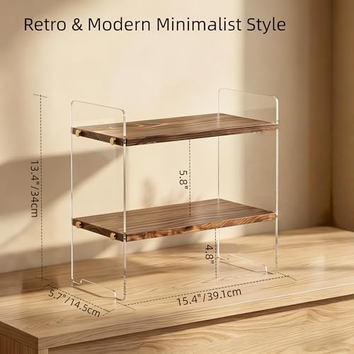 Coffee Station Organizer 2 Tier, Solid Wood Mug Shelffor Coffee Bar,Matcha Station,Tea Storage - Holds Mugs,Beans,Syrup,Cups,Tirrers - Image 2