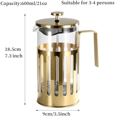 French Press Coffee Maker Espresso Coffee Maker Copper Cold Brew Heat Resistant Thickened Borosilicate Coffee Pot With 3 Stainless Steel Filter Screens(/Silver A,600ml) - Image 7