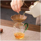 Umbrella Ceramic Tea Strainer with Wooden Stand, Plant Ash Glaze, Fine Mesh for Loose Leaf Coffee, Brown(Black) - Image 4