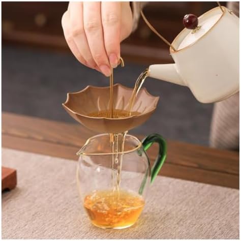 Umbrella Ceramic Tea Strainer with Wooden Stand, Plant Ash Glaze, Fine Mesh for Loose Leaf Coffee, Brown(Black) - Image 4